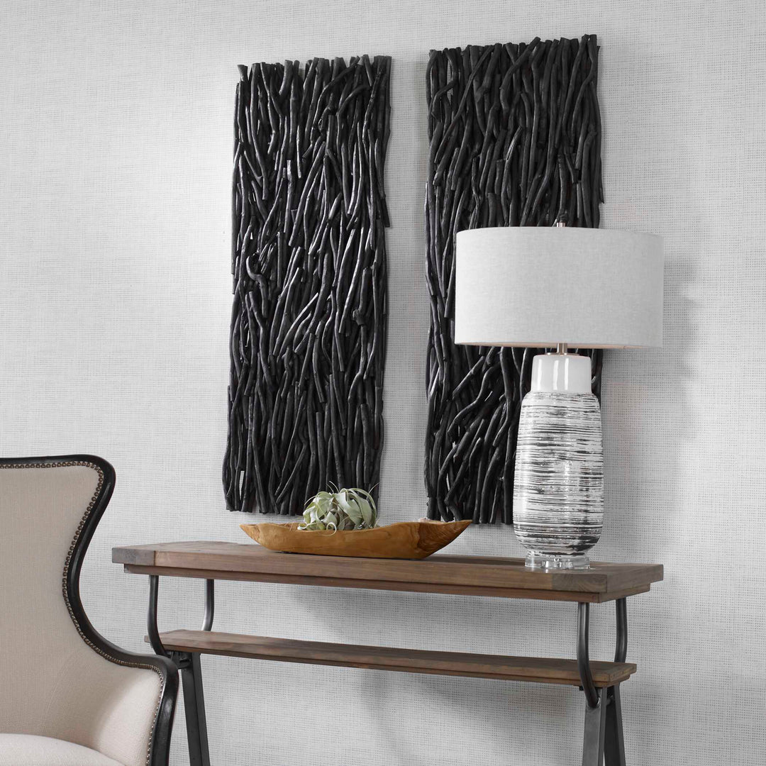American Home Furniture Uttermost Gathered Teak Black Wood Wall Decor