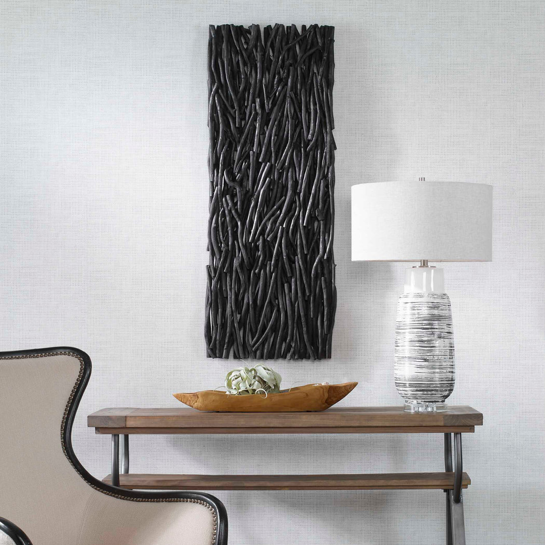 American Home Furniture Uttermost Gathered Teak Black Wood Wall Decor