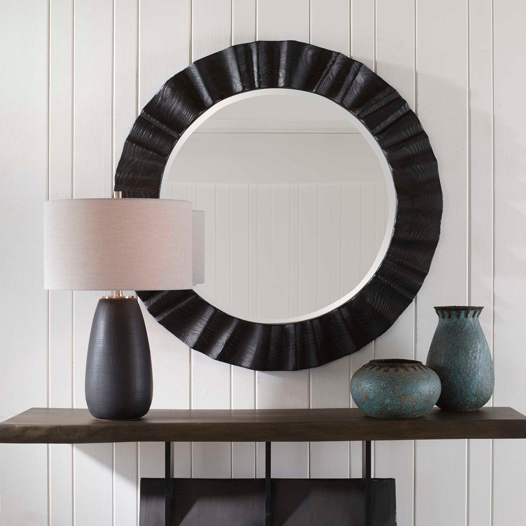 American Home Furniture Uttermost Caribou Dark Espresso Round Mirror