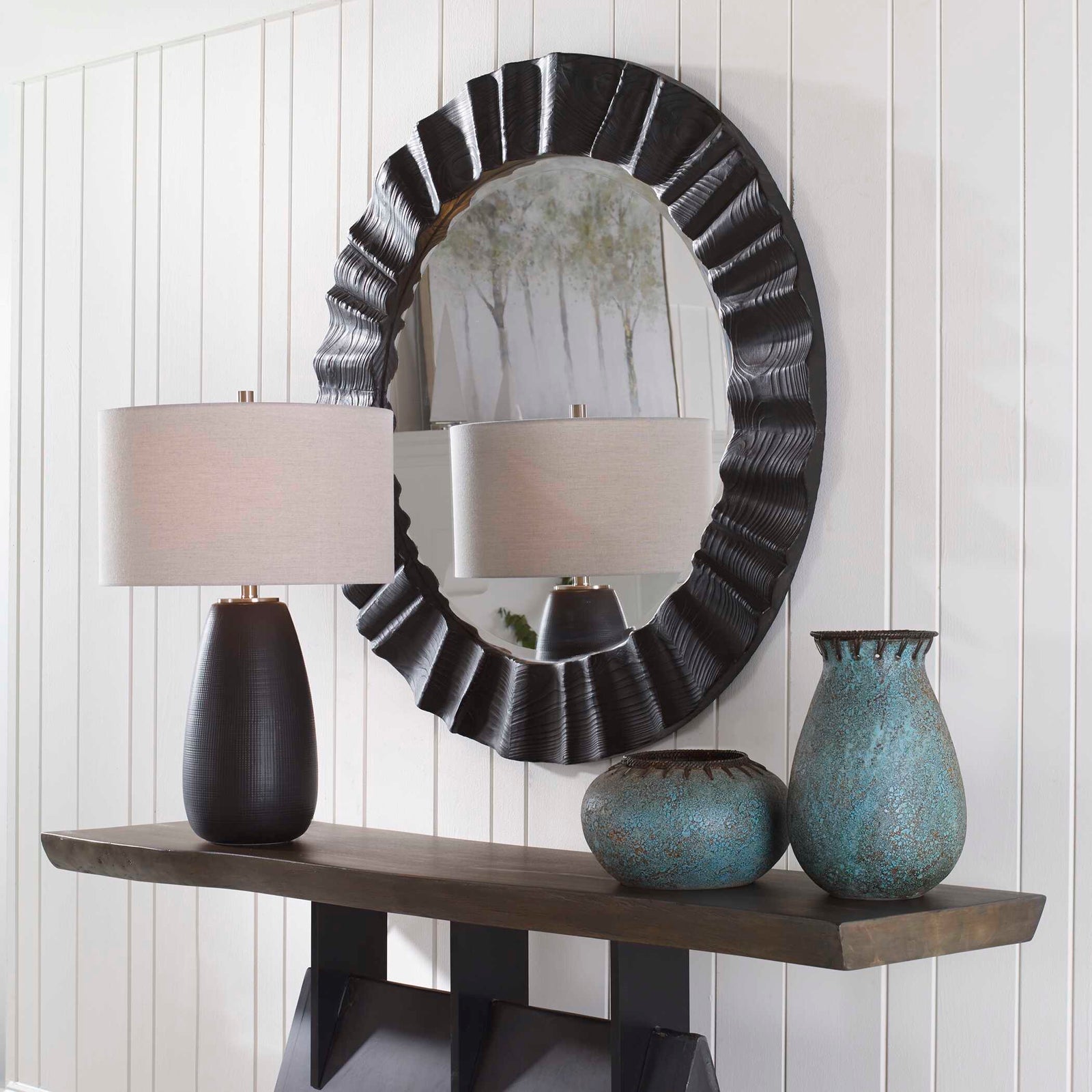 American Home Furniture Uttermost Caribou Dark Espresso Round Mirror