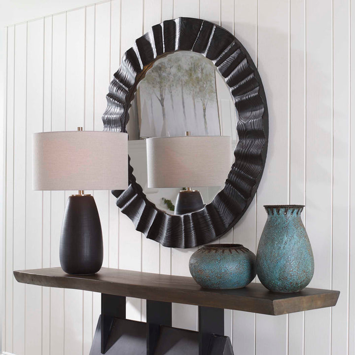American Home Furniture Uttermost Caribou Dark Espresso Round Mirror