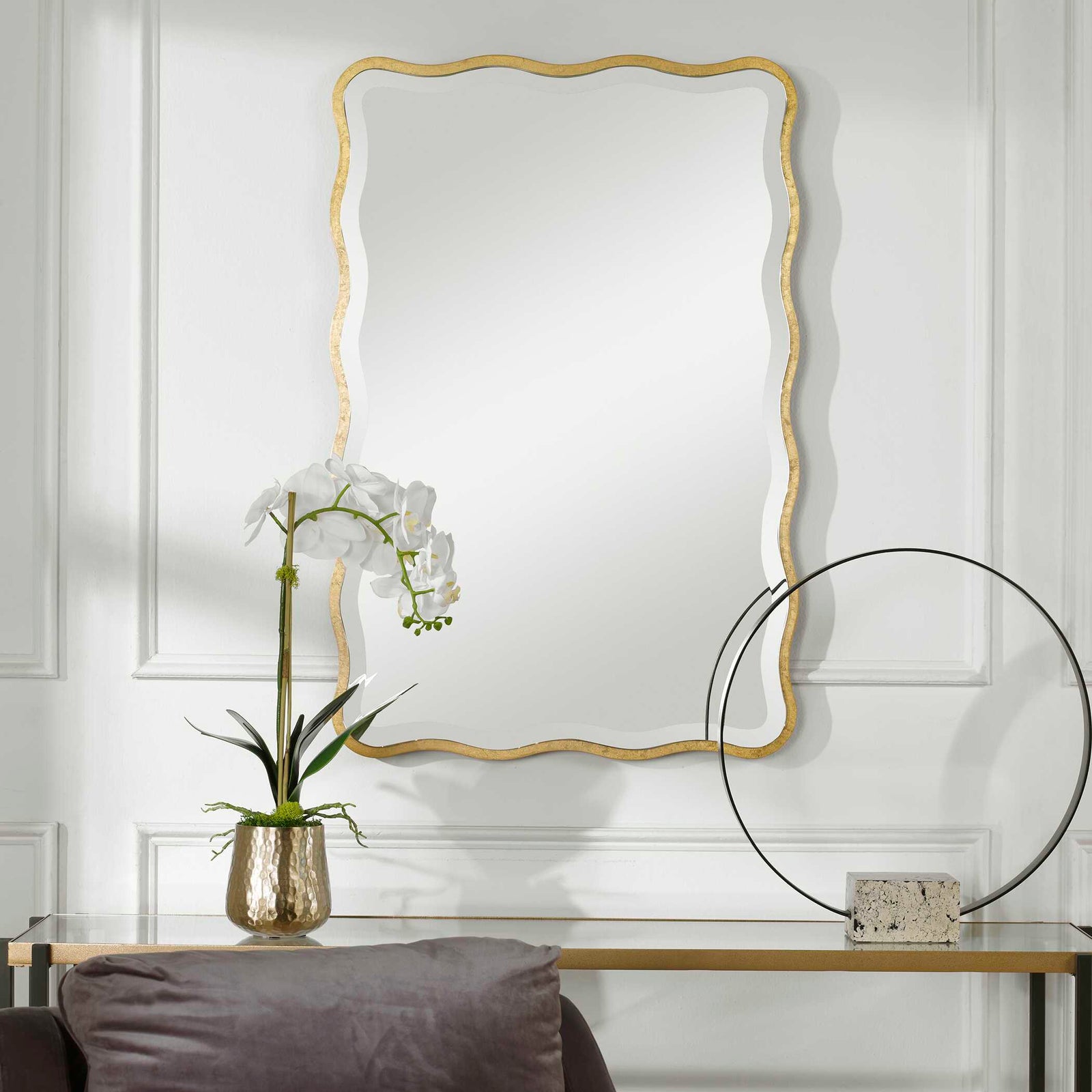 American Home Furniture Uttermost Aneta Gold Scalloped Mirror