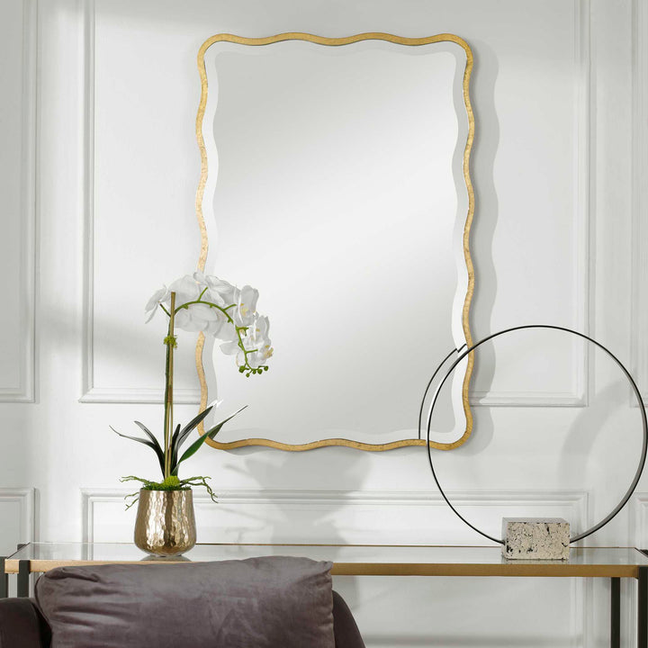American Home Furniture Uttermost Aneta Gold Scalloped Mirror