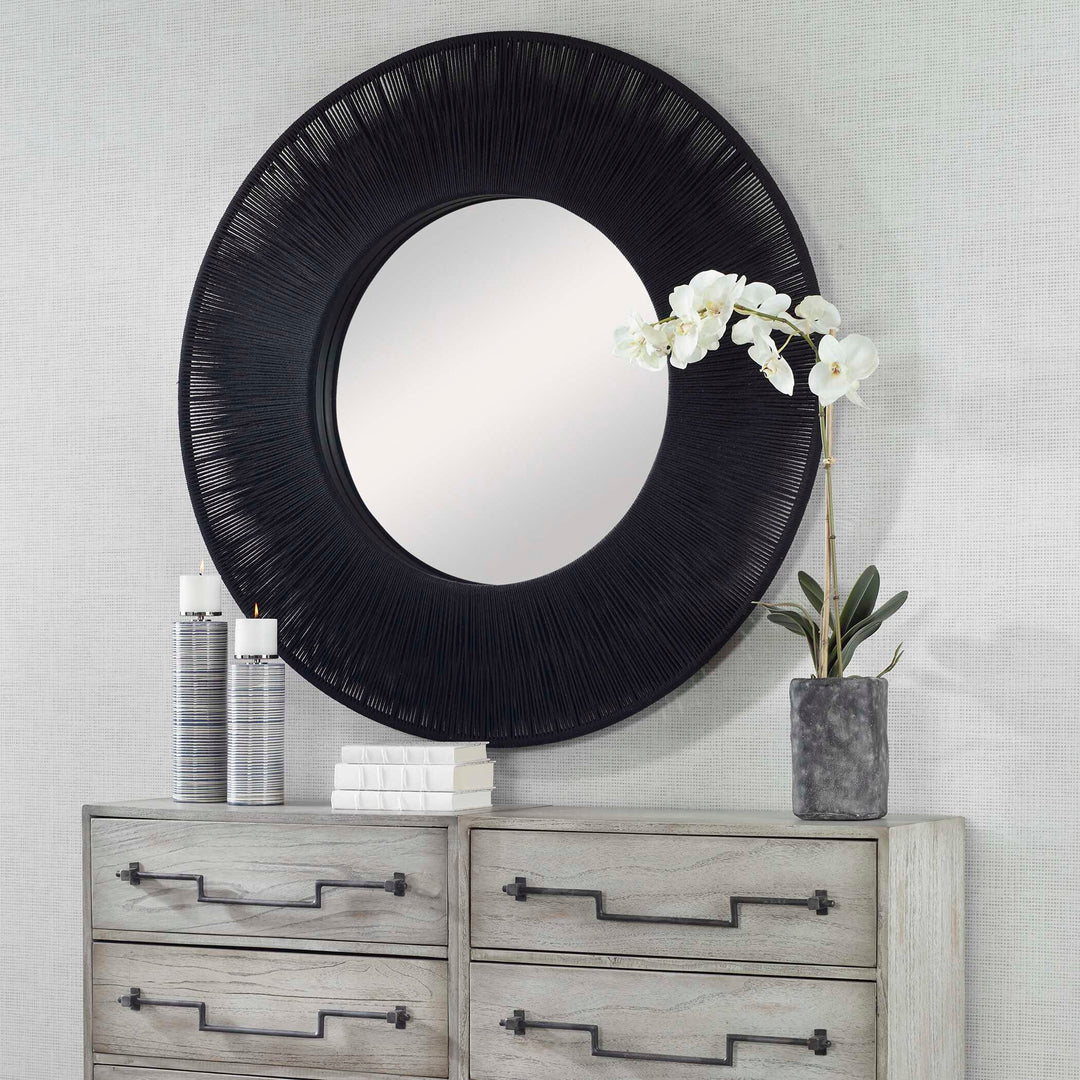 American Home Furniture Uttermost Sailor's Knot Black Round Mirror