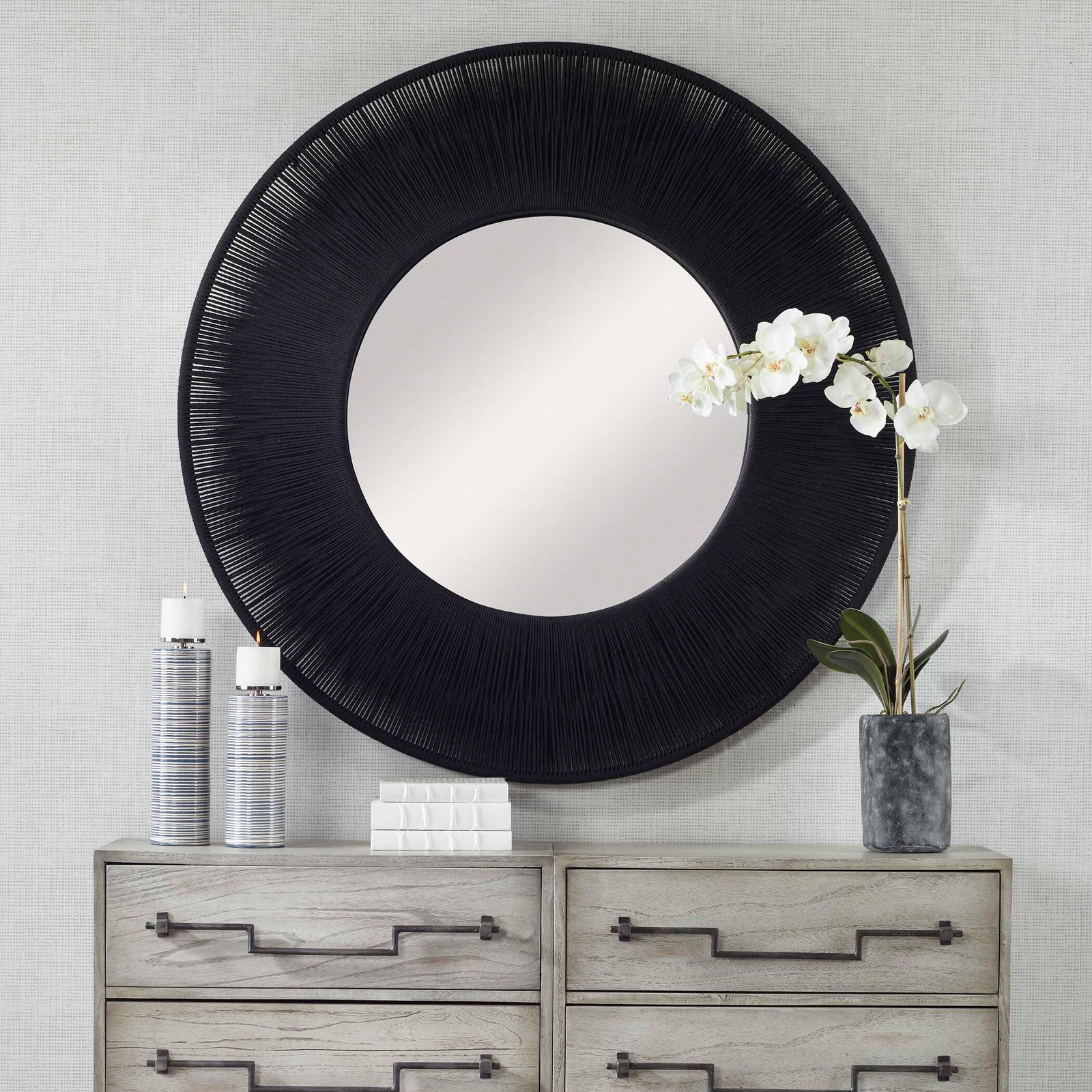 American Home Furniture Uttermost Sailor's Knot Black Round Mirror