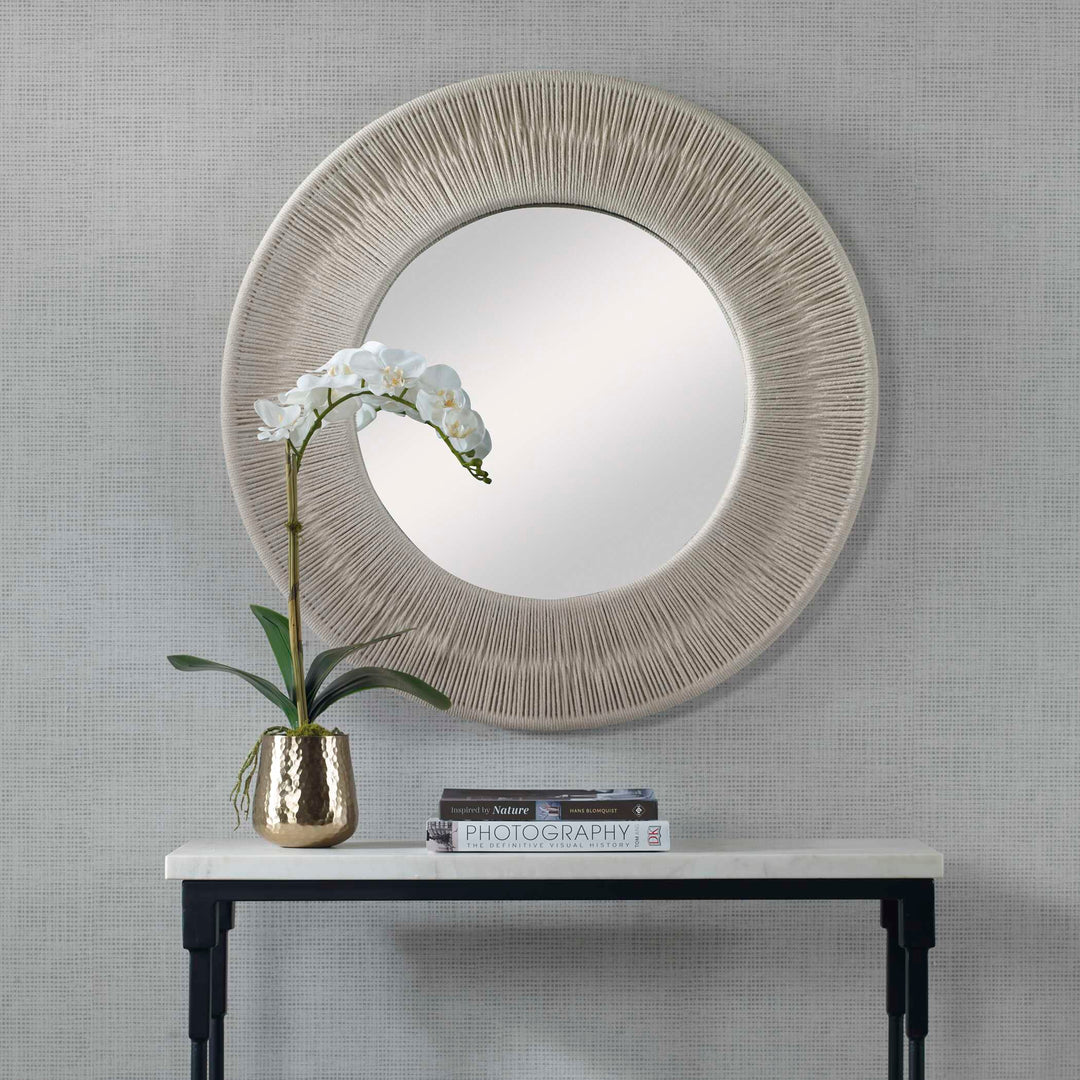American Home Furniture Uttermost Sailor's Knot White Small Round Mirror