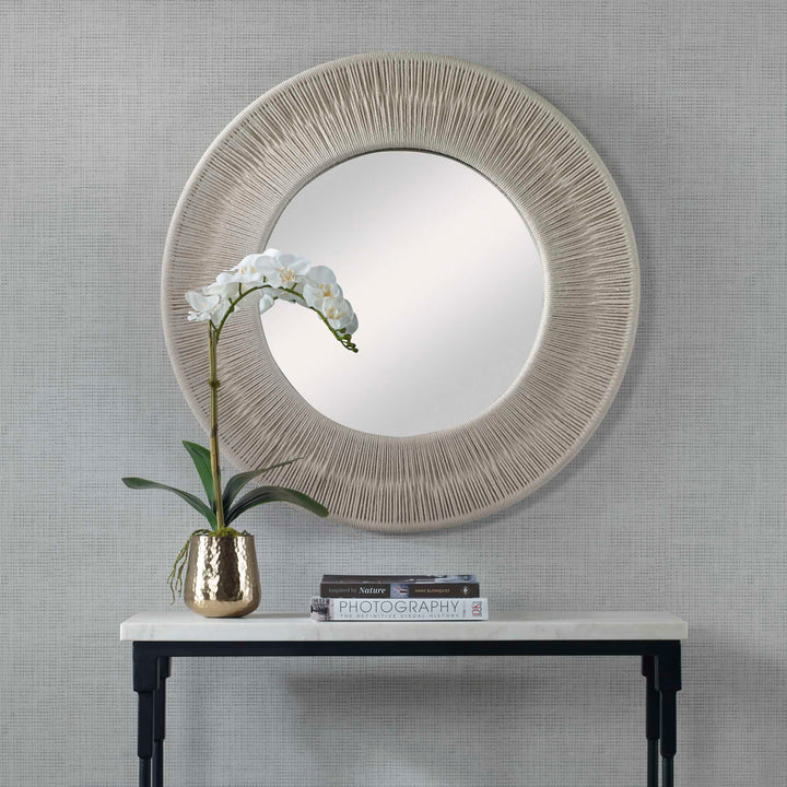 American Home Furniture Uttermost Sailor's Knot White Small Round Mirror