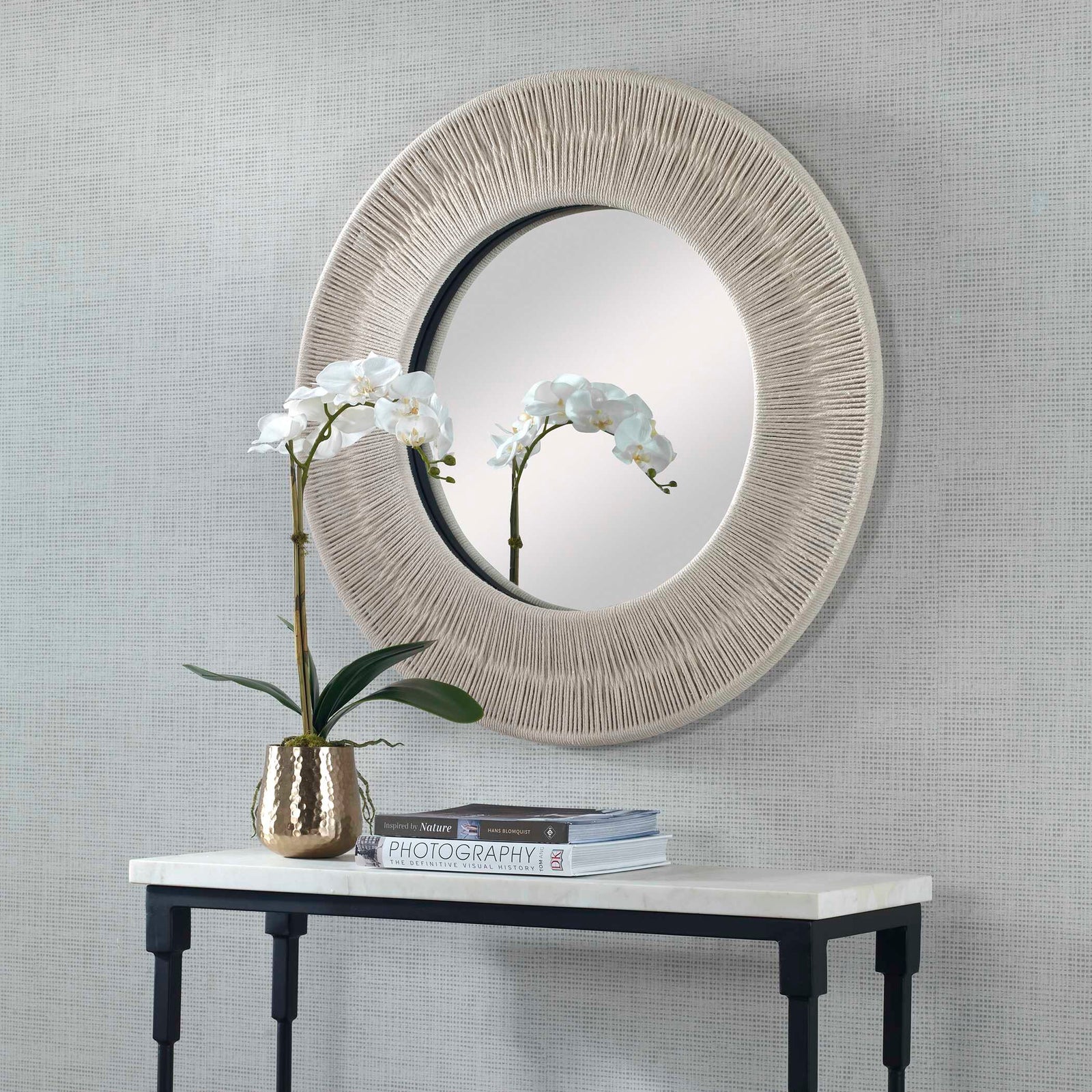 American Home Furniture Uttermost Sailor's Knot White Small Round Mirror