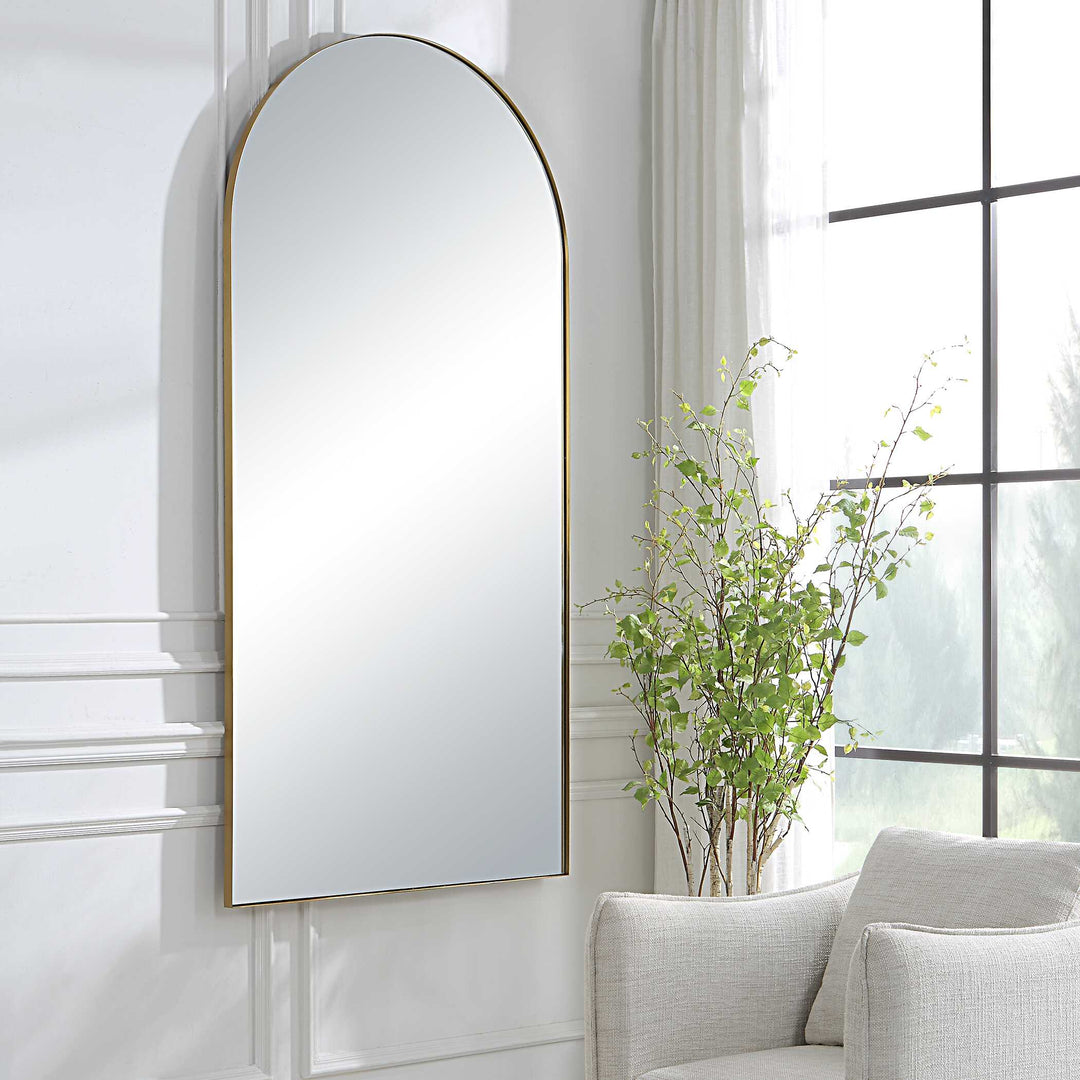 American Home Furniture Uttermost Crosley Antique Brass Arch Mirror