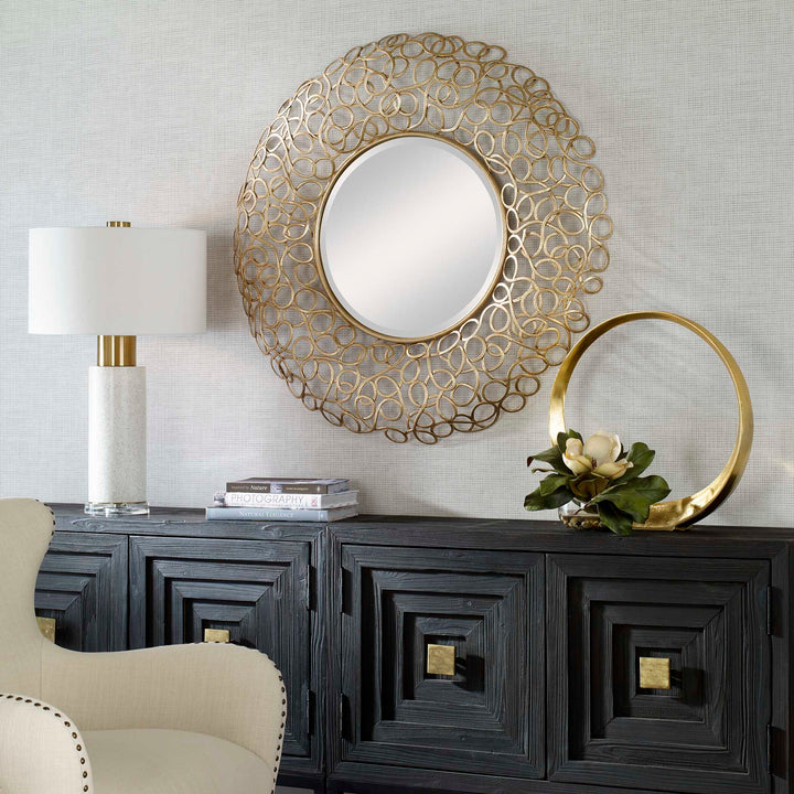 American Home Furniture Uttermost Swirl Round Gold Mirror