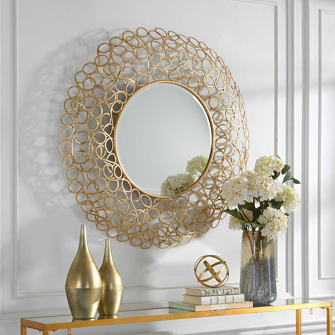 American Home Furniture Uttermost Swirl Round Gold Mirror