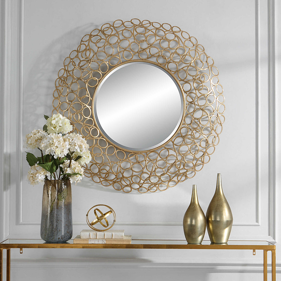 American Home Furniture Uttermost Swirl Round Gold Mirror