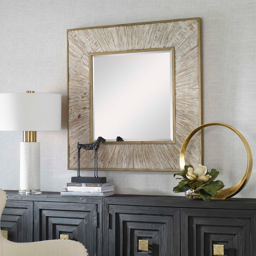 American Home Furniture Uttermost Wharton Whitewashed Square Mirror