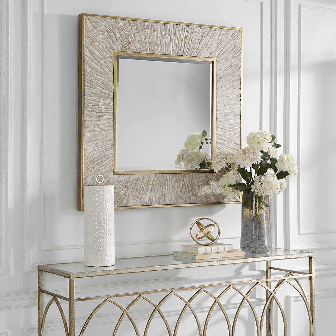 American Home Furniture Uttermost Wharton Whitewashed Square Mirror