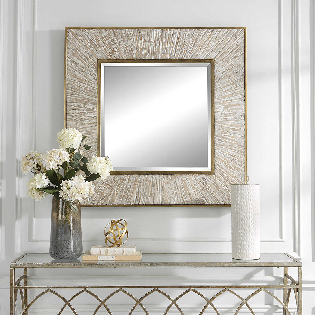 American Home Furniture Uttermost Wharton Whitewashed Square Mirror