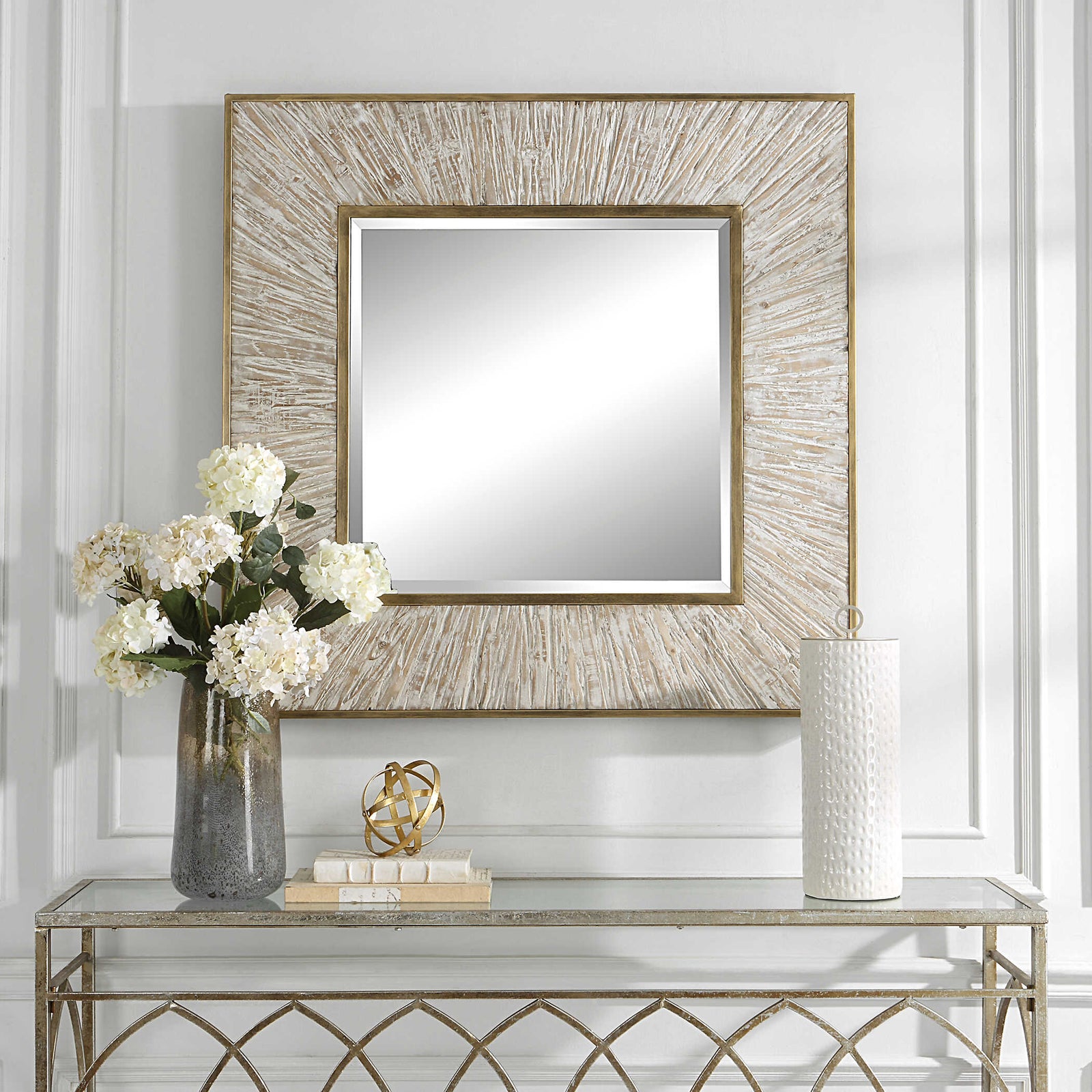American Home Furniture Uttermost Wharton Whitewashed Square Mirror