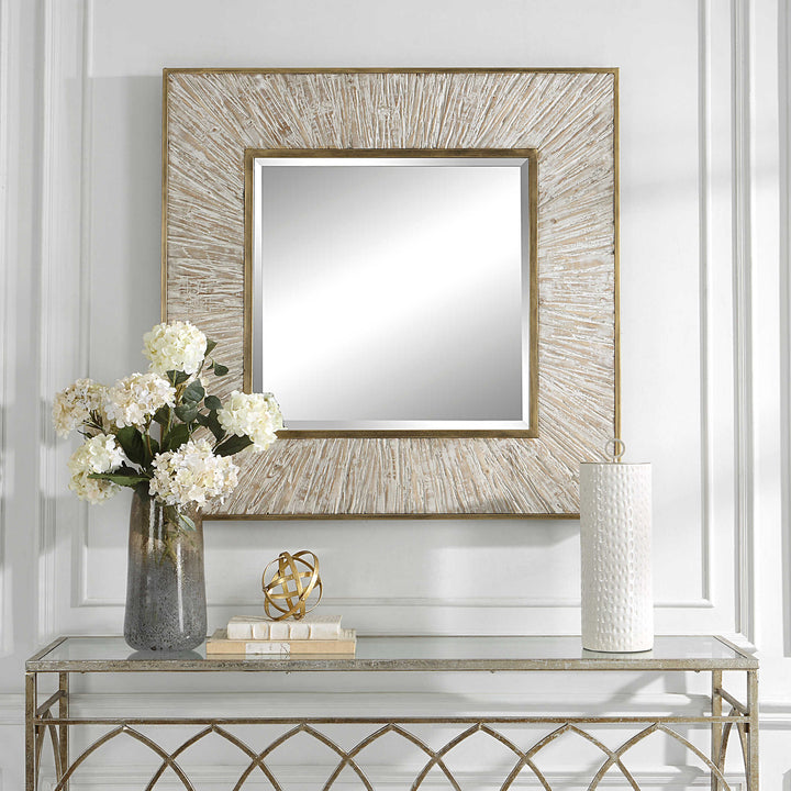 American Home Furniture Uttermost Wharton Whitewashed Square Mirror