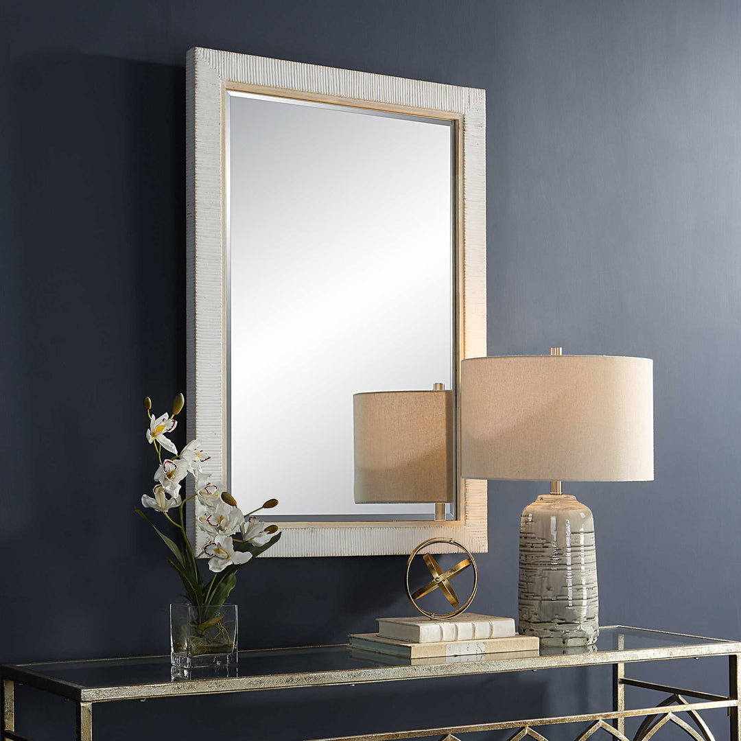 American Home Furniture Uttermost Cape Whitewashed Rattan Mirror