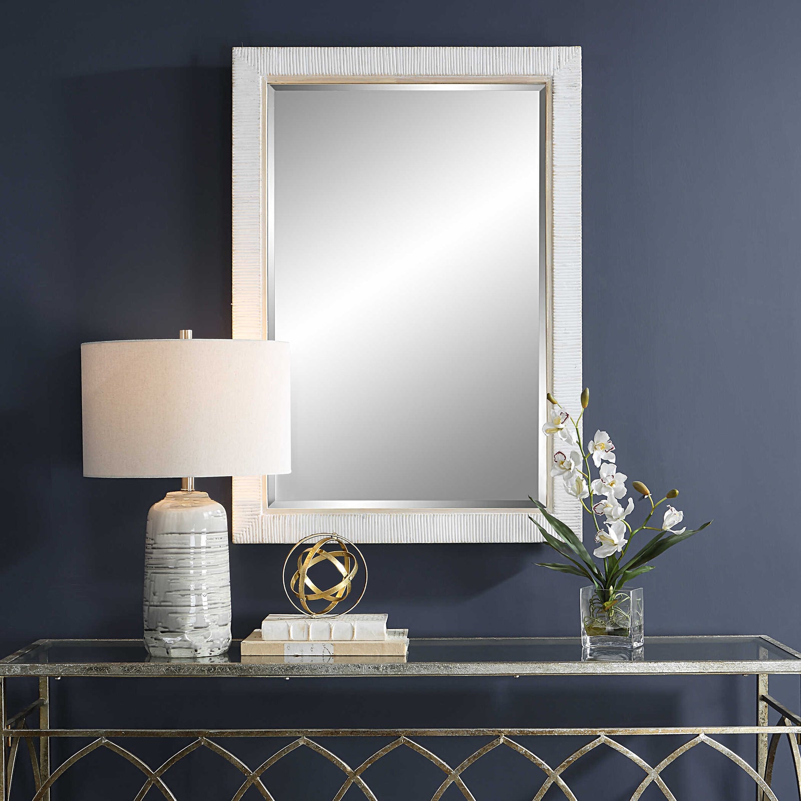 American Home Furniture Uttermost Cape Whitewashed Rattan Mirror