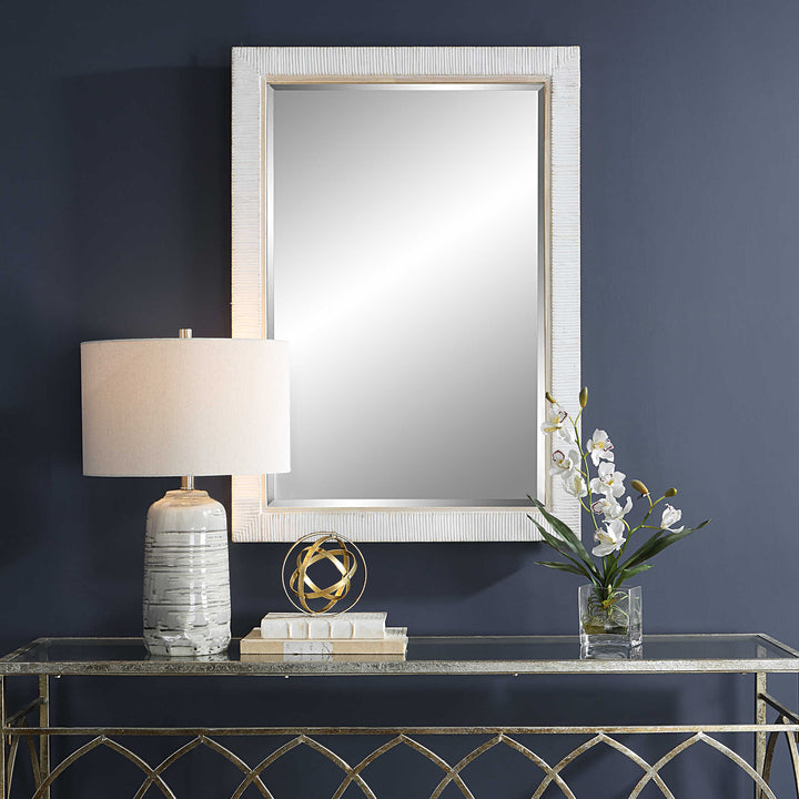 American Home Furniture Uttermost Cape Whitewashed Rattan Mirror