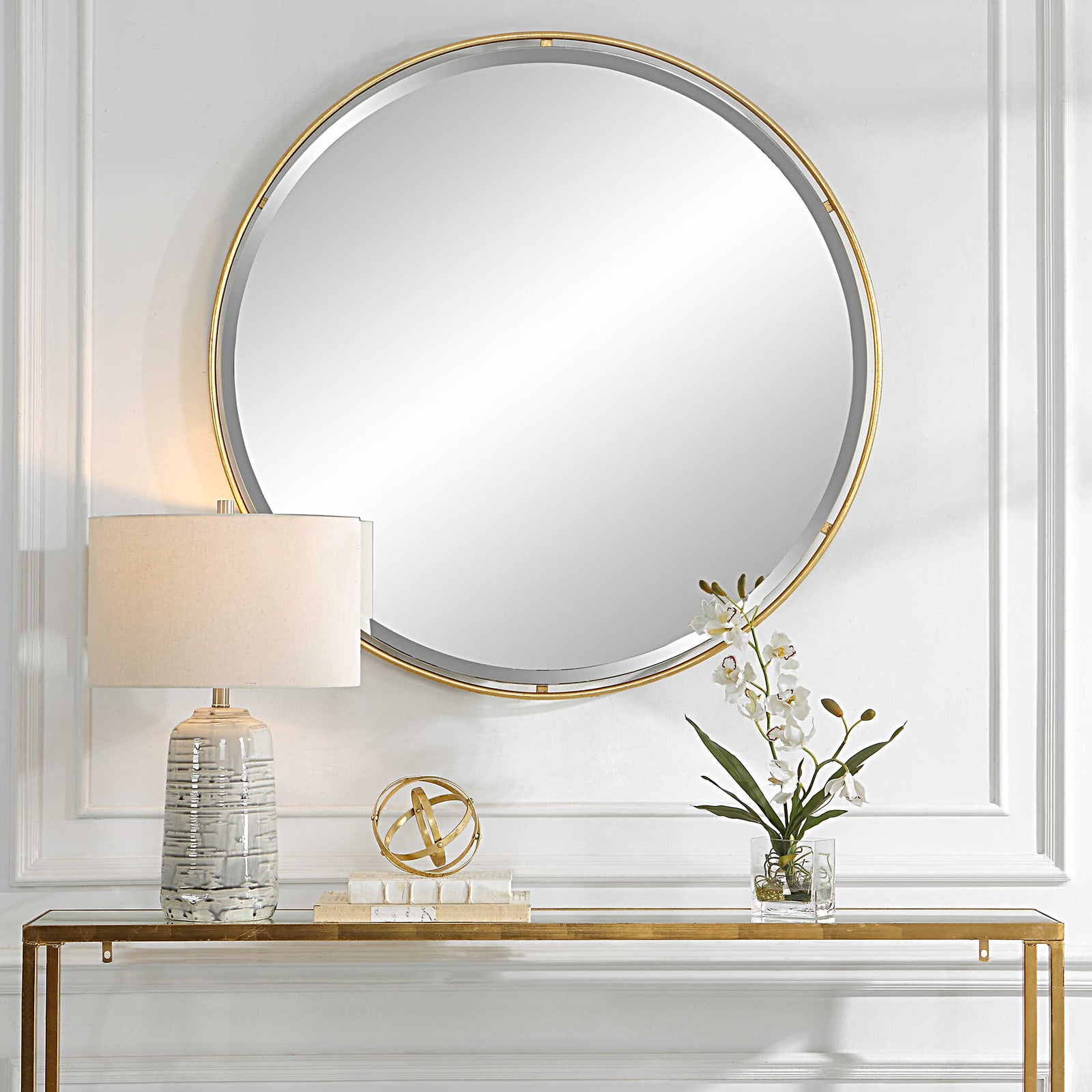 American Home Furniture Uttermost Canillo Gold Round Mirror