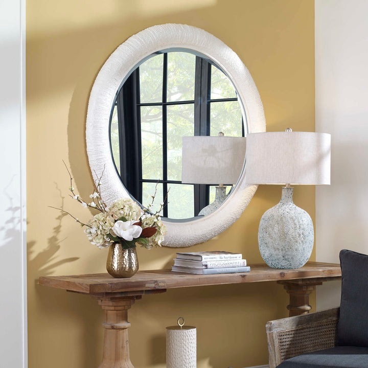 American Home Furniture Uttermost Mariner White Round Mirror