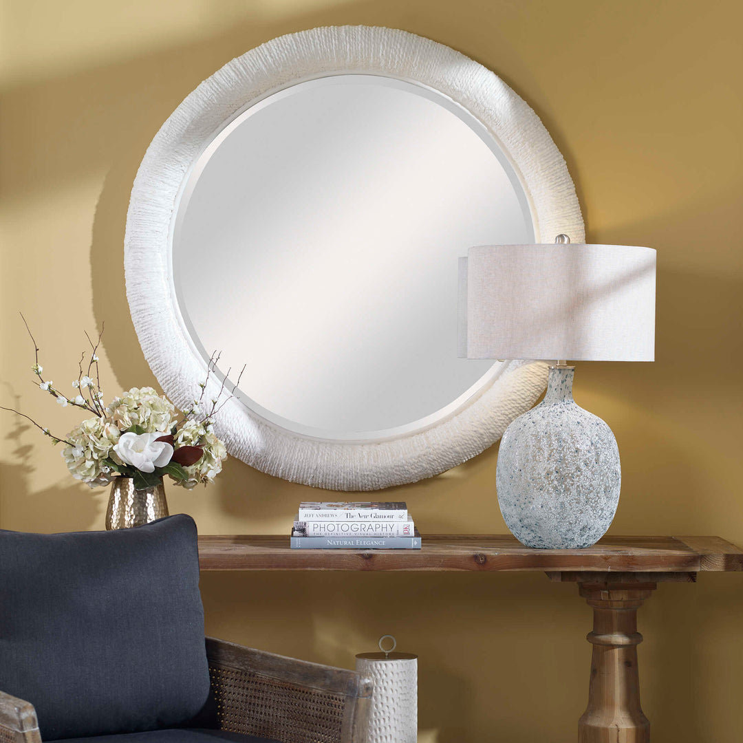 American Home Furniture Uttermost Mariner White Round Mirror