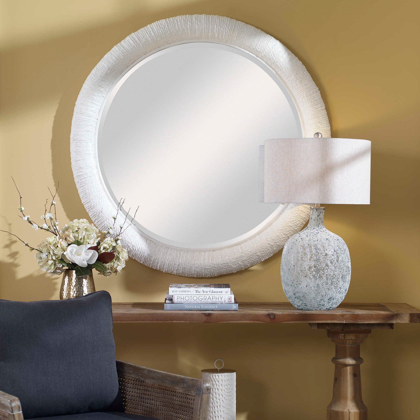American Home Furniture Uttermost Mariner White Round Mirror