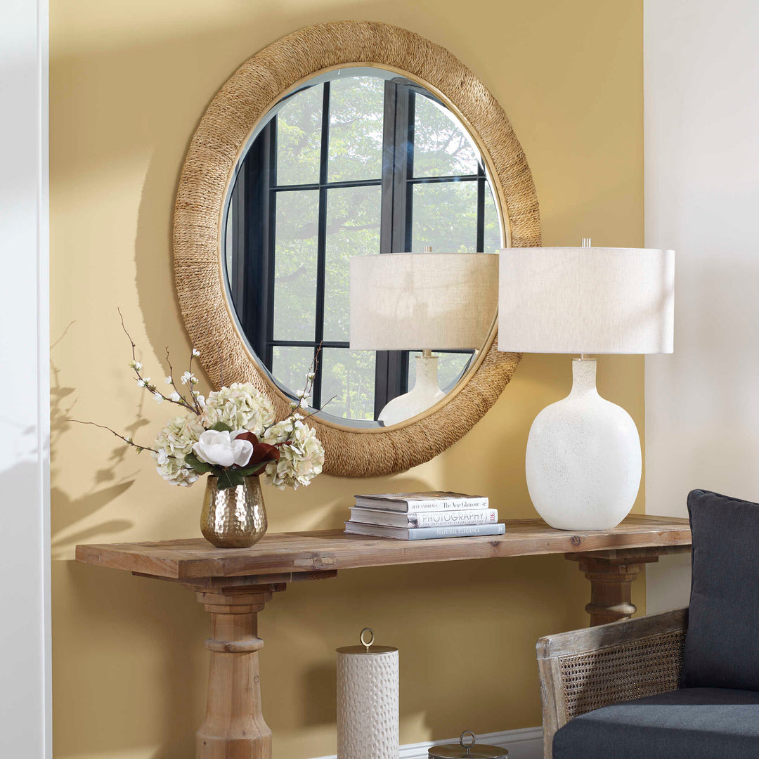 American Home Furniture Uttermost Mariner Natural Round Mirror