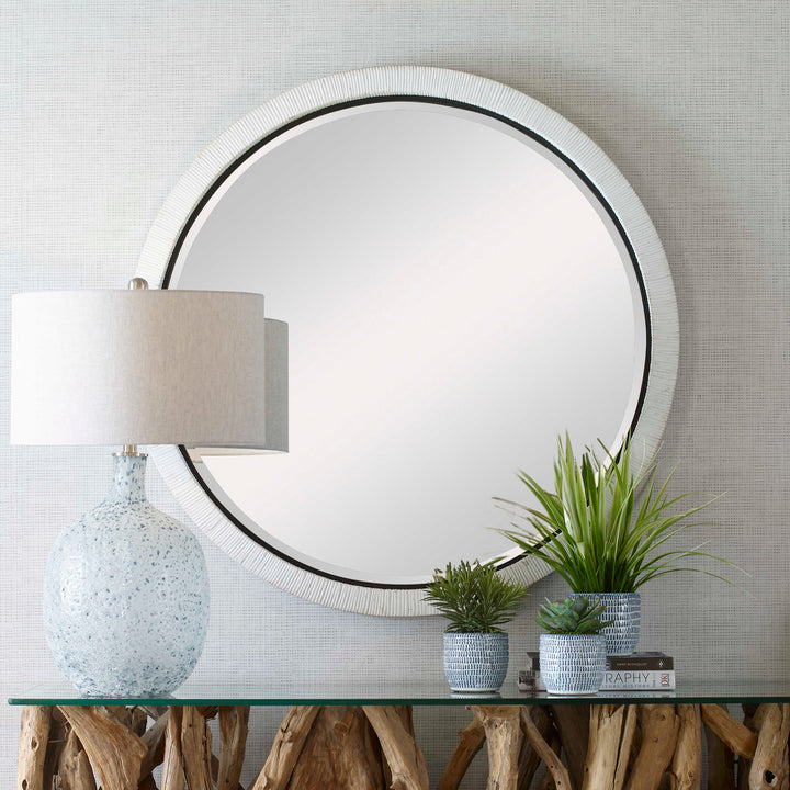 American Home Furniture Uttermost Granada Whitewash Round Mirror