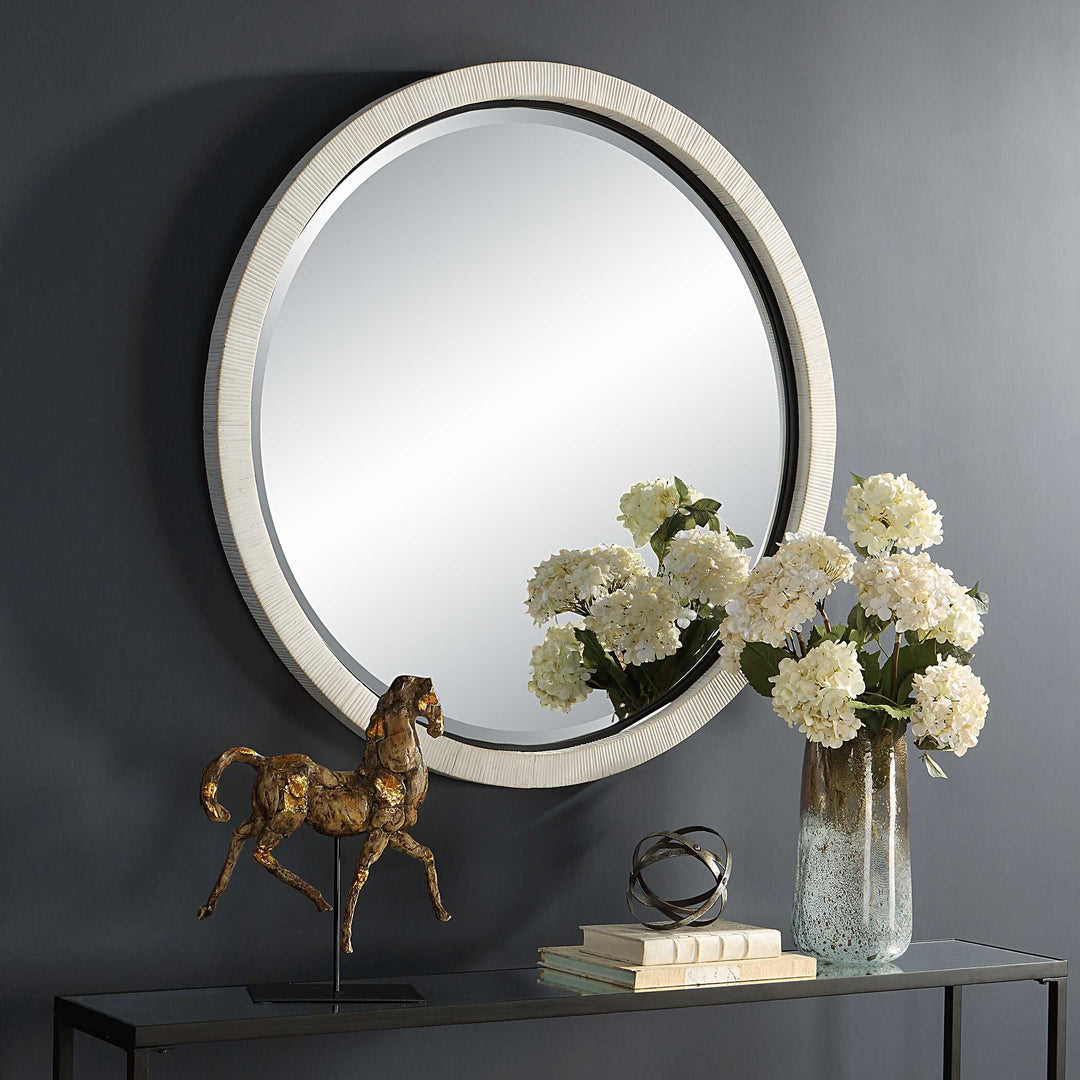 American Home Furniture Uttermost Granada Whitewash Round Mirror