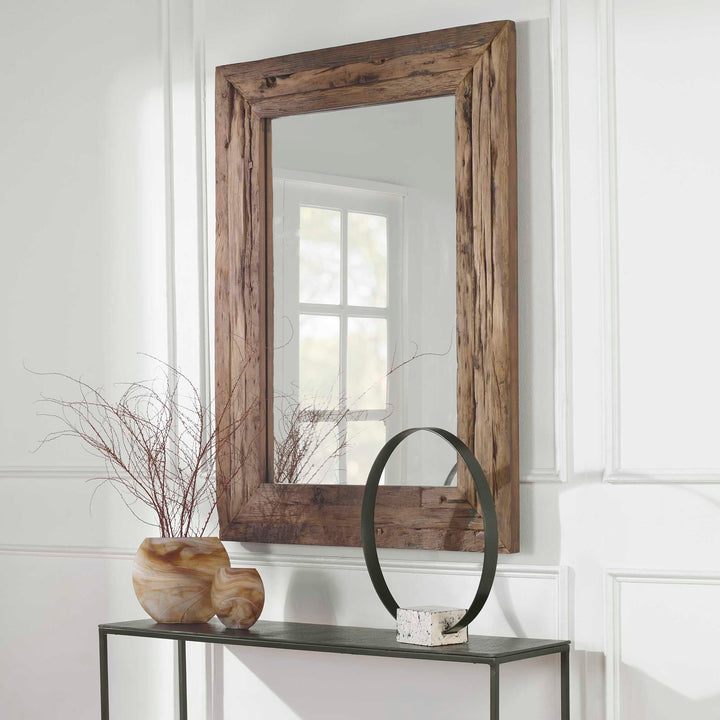 American Home Furniture Uttermost Rennick Rustic Wood Mirror