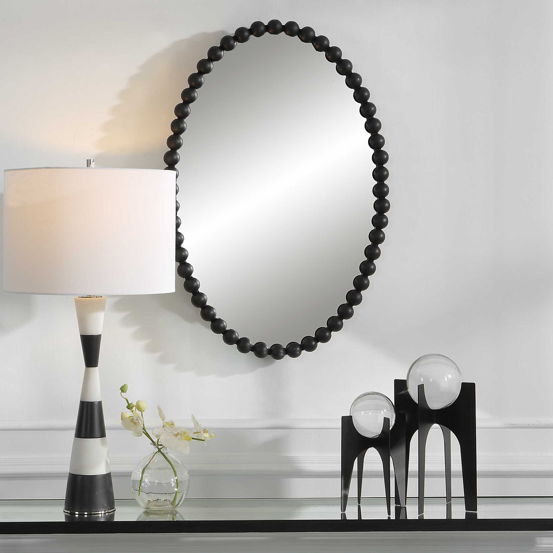 American Home Furniture Uttermost Serna Black Oval Mirror
