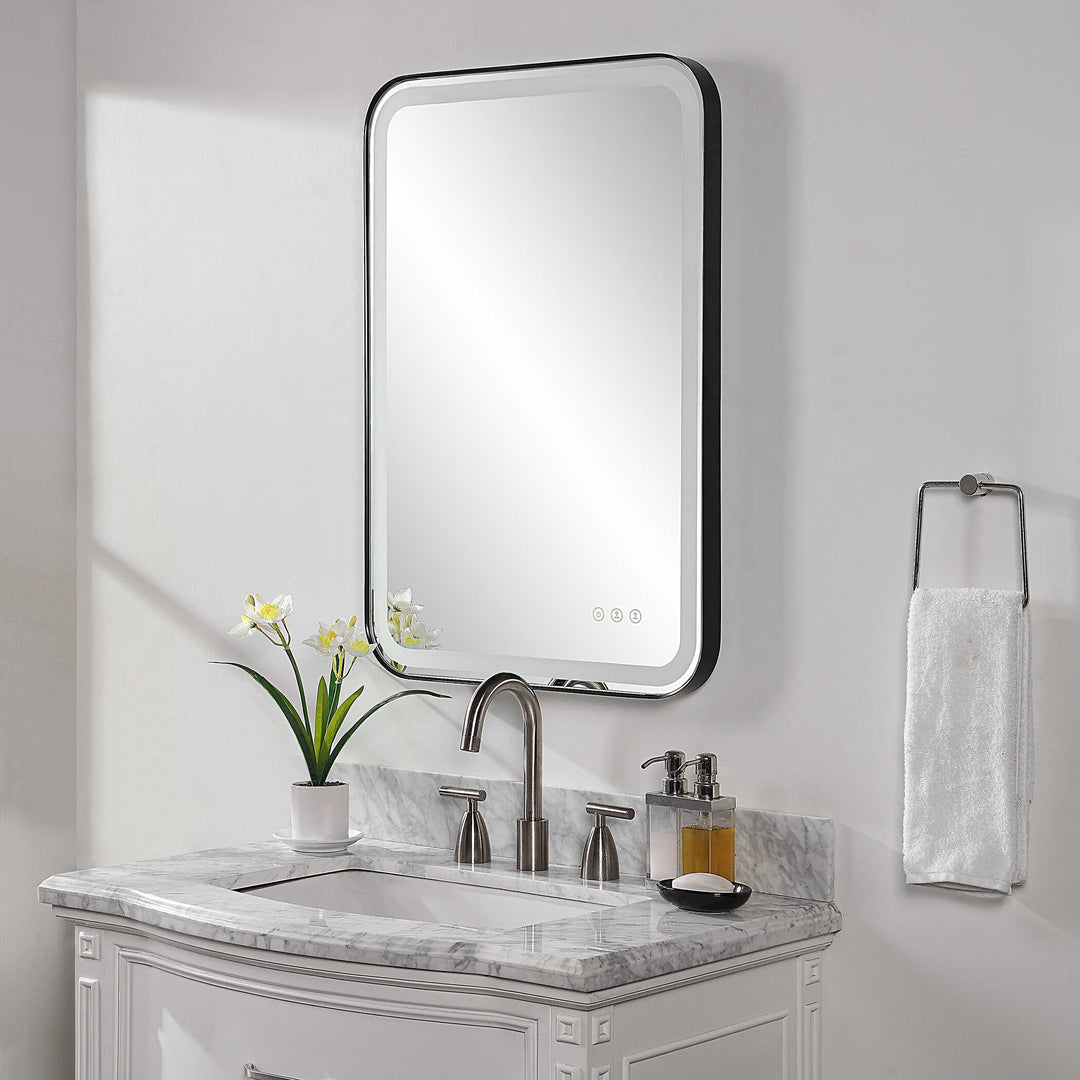 American Home Furniture Uttermost Crofton Lighted Black Vanity Mirror