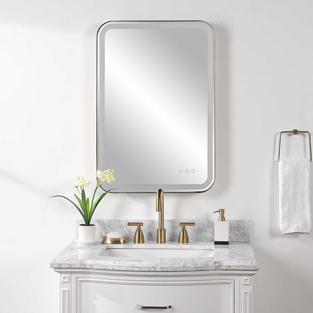 American Home Furniture Uttermost Crofton Lighted Black Vanity Mirror