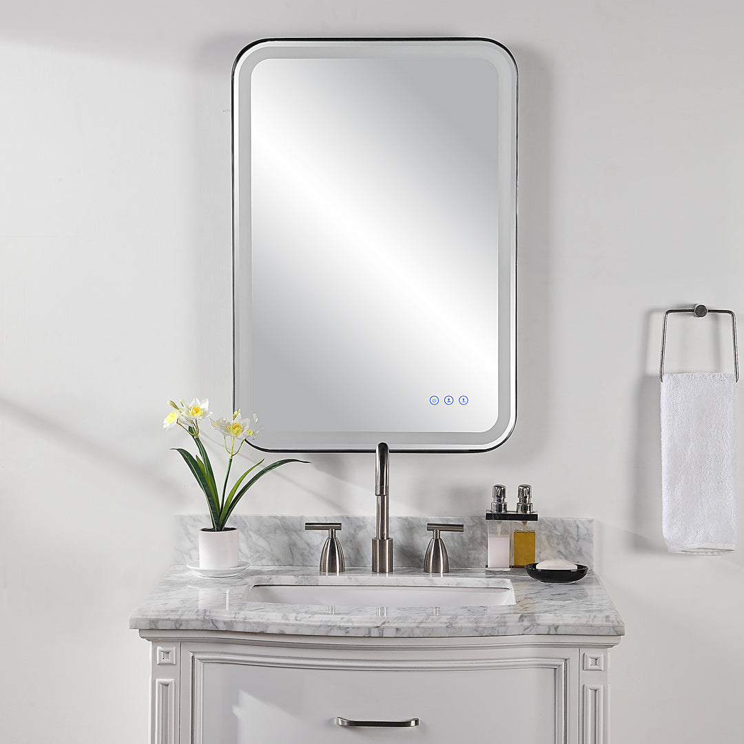 American Home Furniture Uttermost Crofton Lighted Black Vanity Mirror