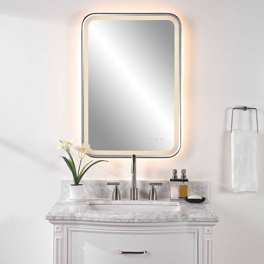 American Home Furniture Uttermost Crofton Lighted Black Vanity Mirror