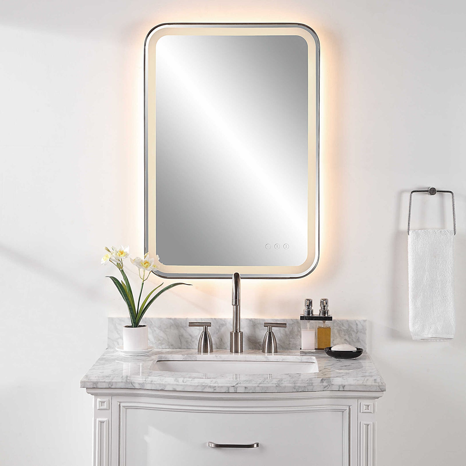 American Home Furniture Uttermost Crofton Lighted Black Vanity Mirror