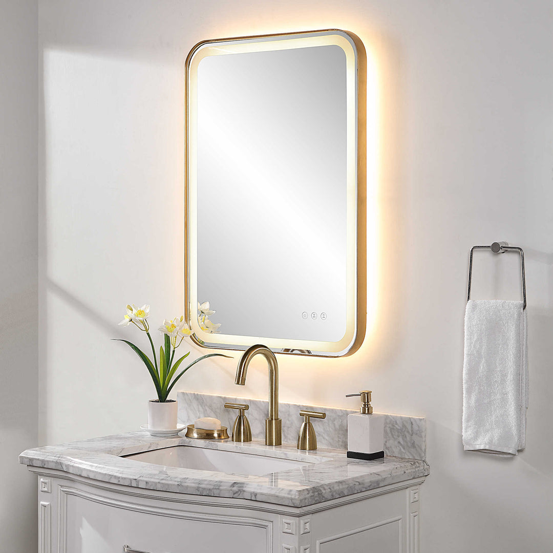 American Home Furniture Uttermost Crofton Lighted Brass Vanity Mirror