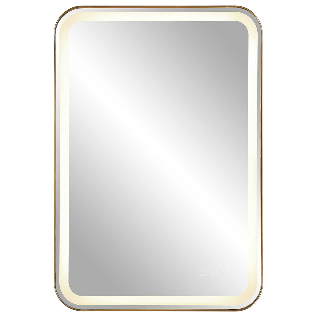 Crofton Lighted Brass Vanity Mirror - AmericanHomeFurniture