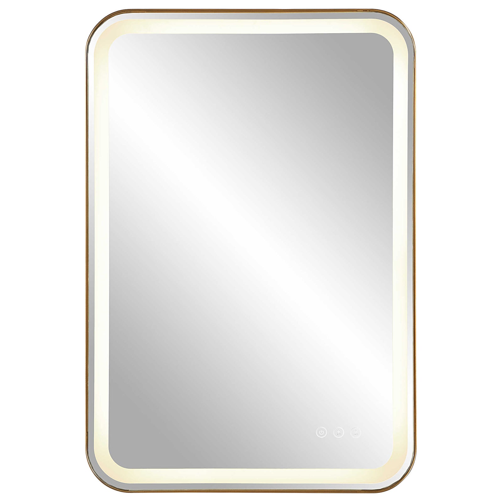 American Home Furniture Uttermost Crofton Lighted Brass Vanity Mirror