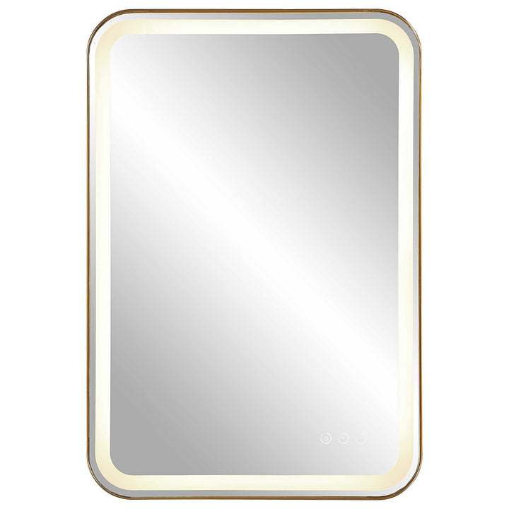 American Home Furniture Uttermost Crofton Lighted Brass Vanity Mirror