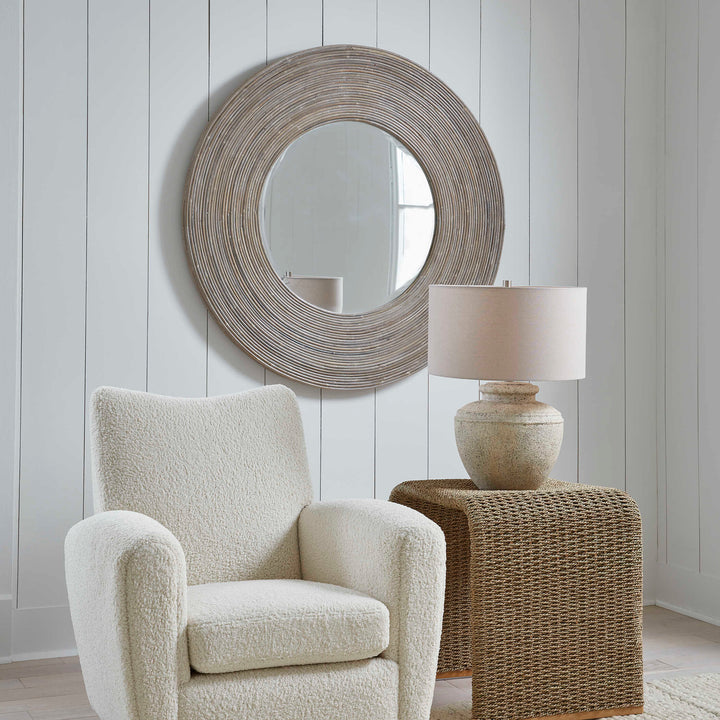 American Home Furniture Uttermost Vortex White Washed Round Mirror