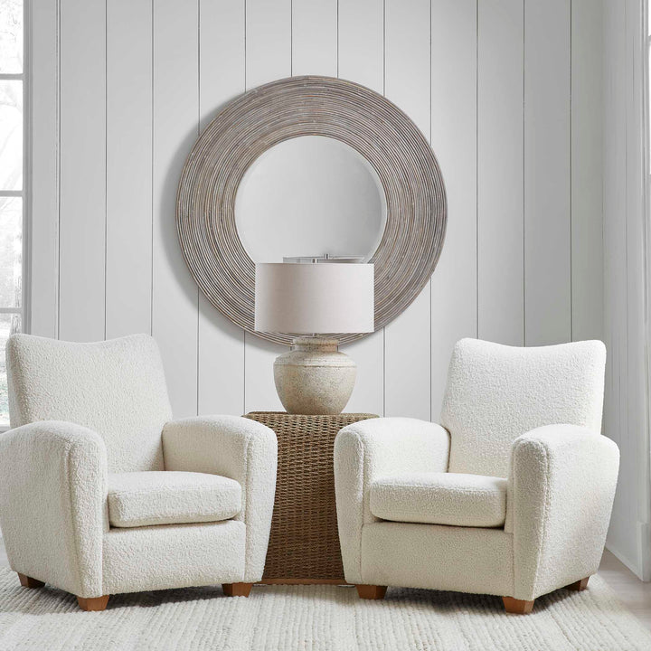 American Home Furniture Uttermost Vortex White Washed Round Mirror