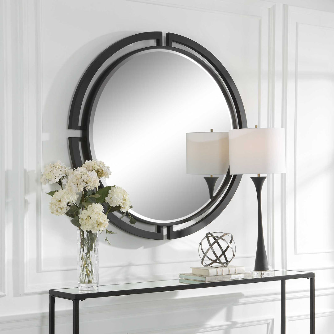 American Home Furniture Uttermost Quadrant Modern Round Mirror