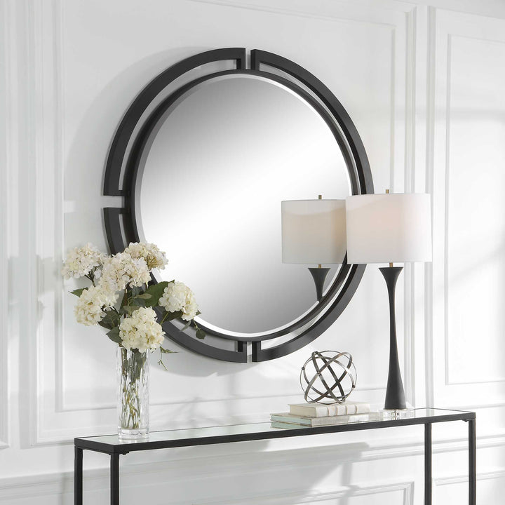 American Home Furniture Uttermost Quadrant Modern Round Mirror