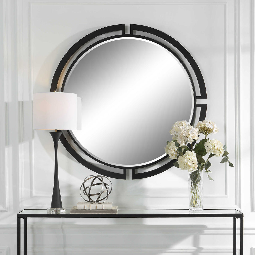 American Home Furniture Uttermost Quadrant Modern Round Mirror
