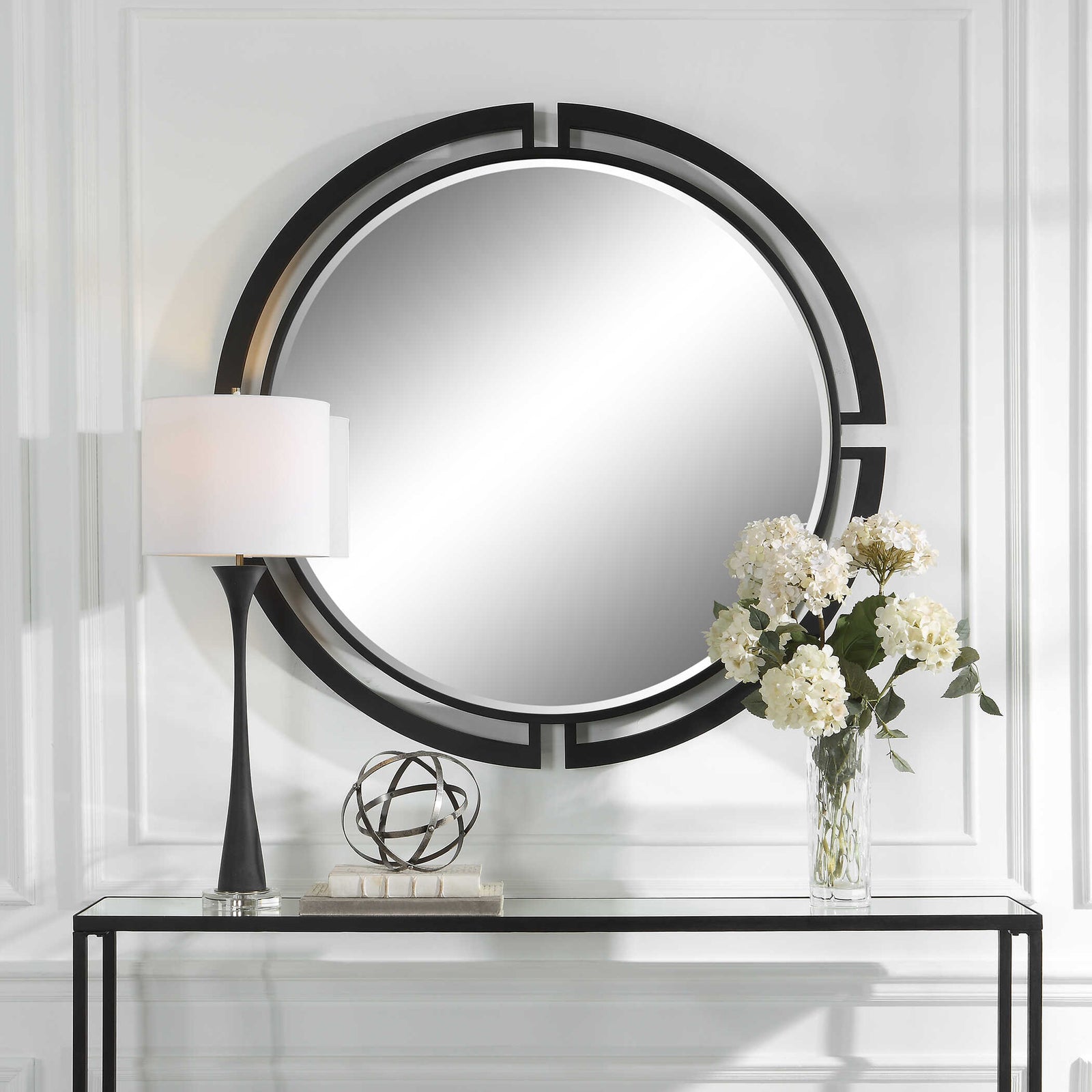 American Home Furniture Uttermost Quadrant Modern Round Mirror