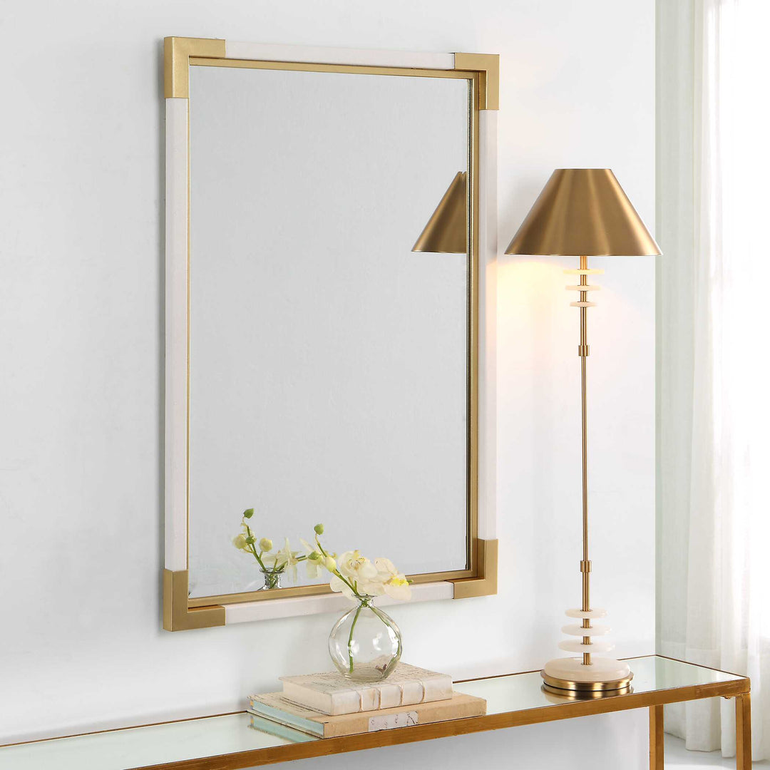 American Home Furniture Uttermost Malik White & Gold Mirror