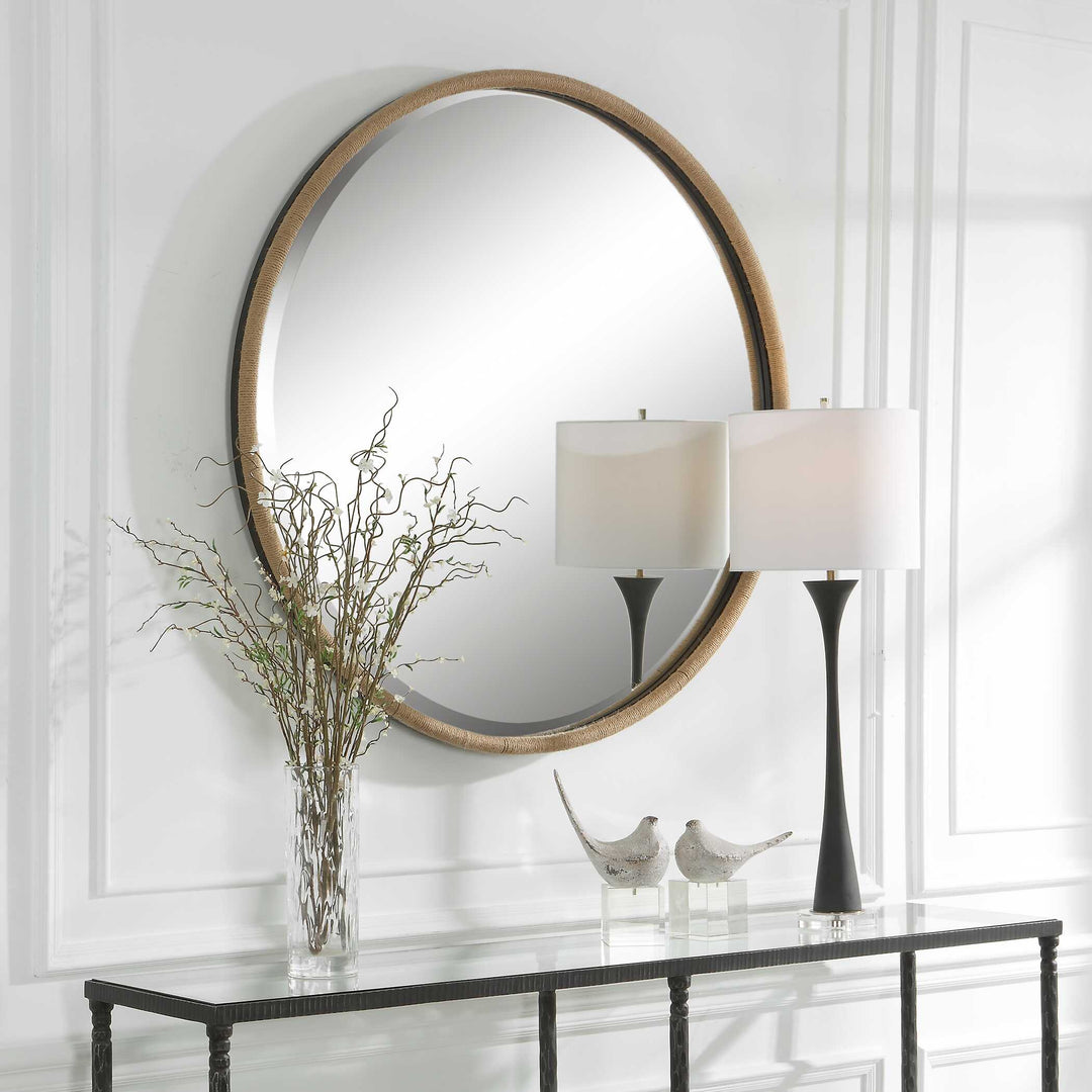 American Home Furniture Uttermost Ranchero Natural Rope Round Mirror